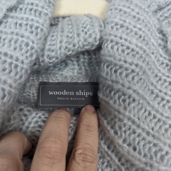 Wooden Ships Grey Stripe Wool Blend Turtleneck Sweater Size S/M - Picture 6 of 7